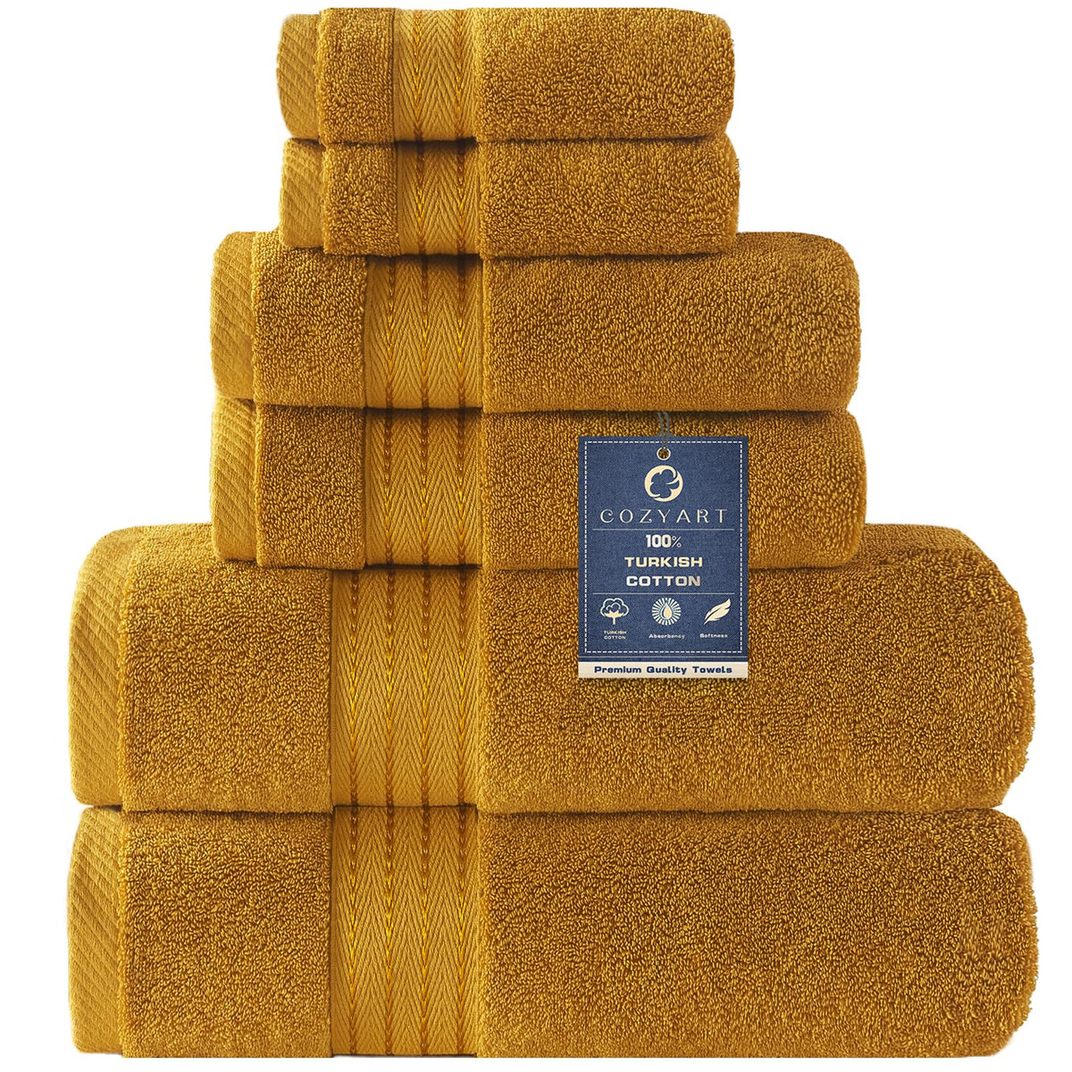 COZYART Gold Bath Towels 27x54 display luxurious softness and rapid absorption for daily baths.