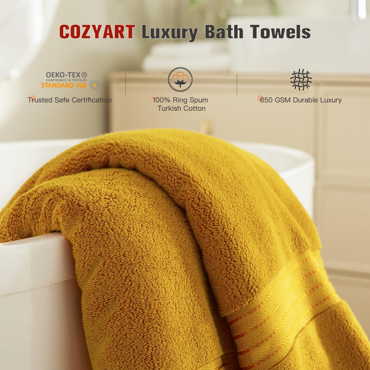 COZYART Gold Zero-Twist Construction suggests quicker drying and improved fluffiness.