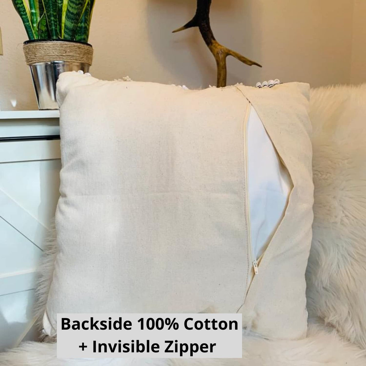 COZYDEKO pillow cover on a chair showcases a relaxed, cozy vibe.