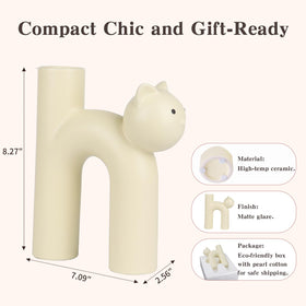 CozyKoala cat vase beige finish, handmade ceramic aesthetic for refined decor.