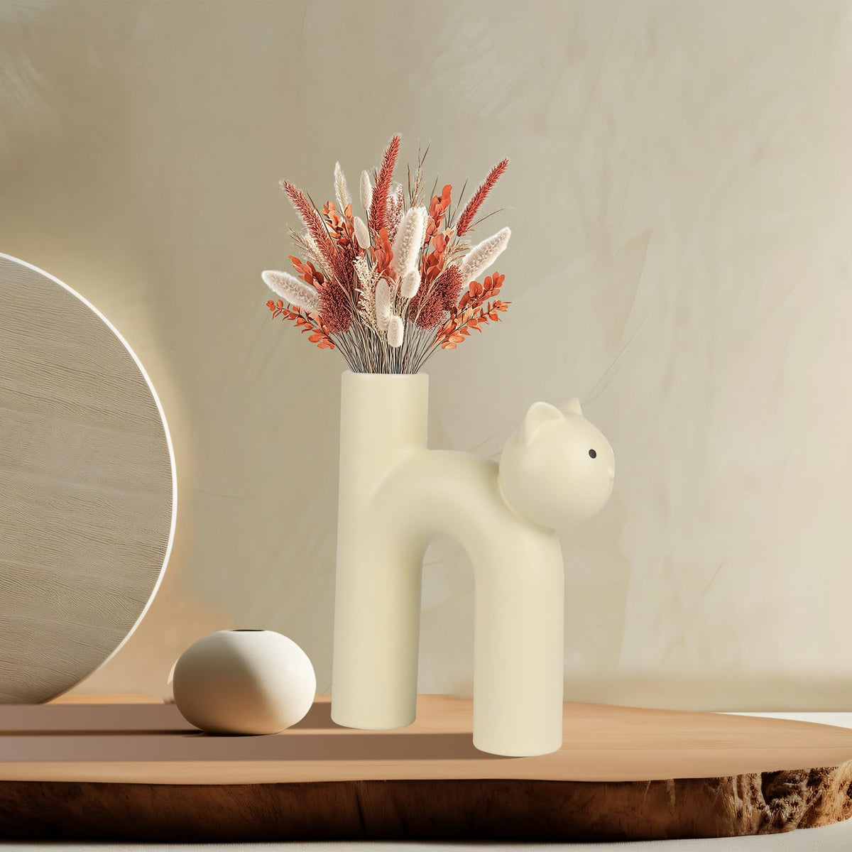 CozyKoala cat vase ceramic detail, Jingdezhen craftsmanship elevates home decor.