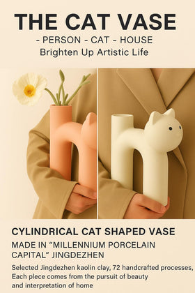 CozyKoala cat vase side view showing minimalist silhouette for modern interiors.