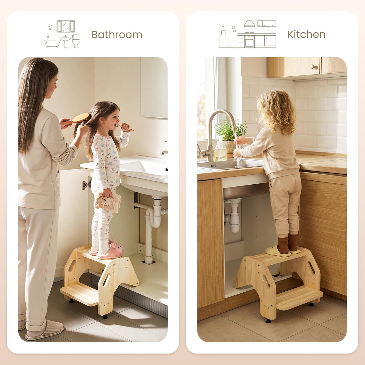 CozyLazy durable wooden stool for bathroom and kitchen use