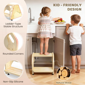 CozyLazy height-adjustable toddler step stool, side view for growing kids