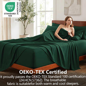 CozyLux 6-piece king sheets laid flat, displaying fitted sheet, flat sheet, and four pillowcases.