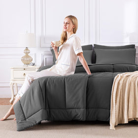 CozyLux all-season bedding dark grey on a neatly made bed