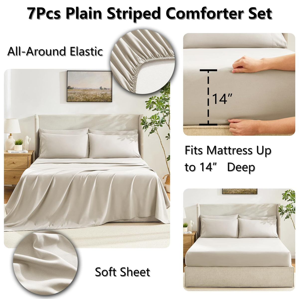 CozyLux beige bed-in-a-bag packaging shows compact vacuum-sealed storage