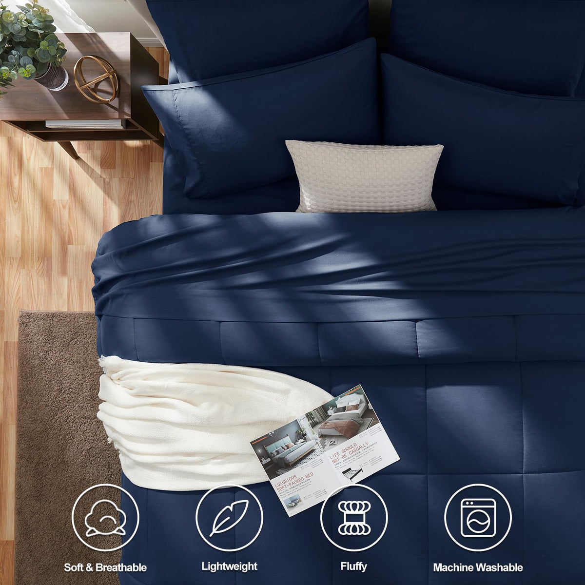 CozyLux bed in a bag navy, a complete all-season bedding set.