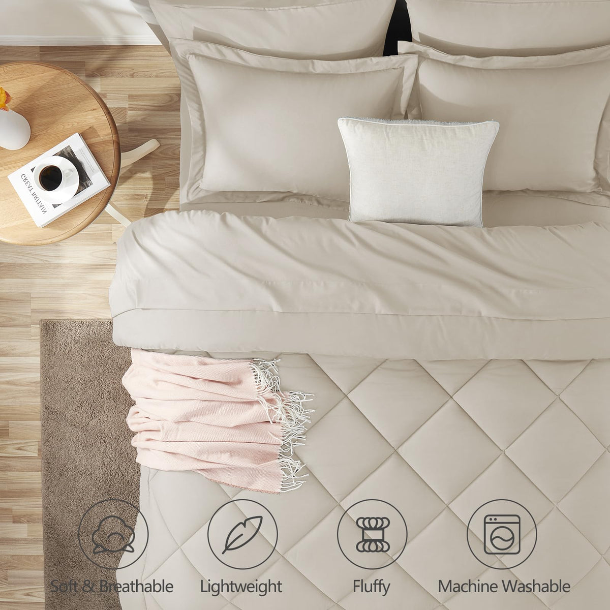 CozyLux bed-in-a-bag queen 7pc demonstrates complete bedding for easy setup.