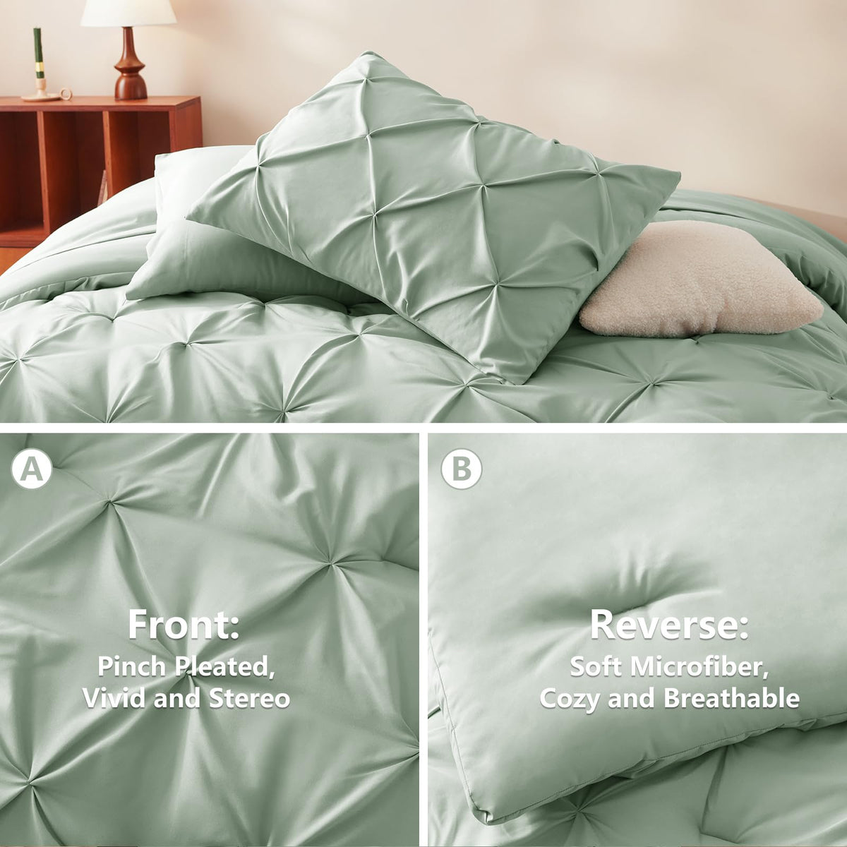 CozyLux bed-in-a-bag sage-green display highlights ready-to-use, all-in-one bedding solution.