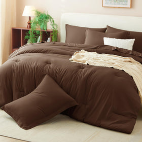 CozyLux brown bedding on a stylish modern bedroom for cozy ambience