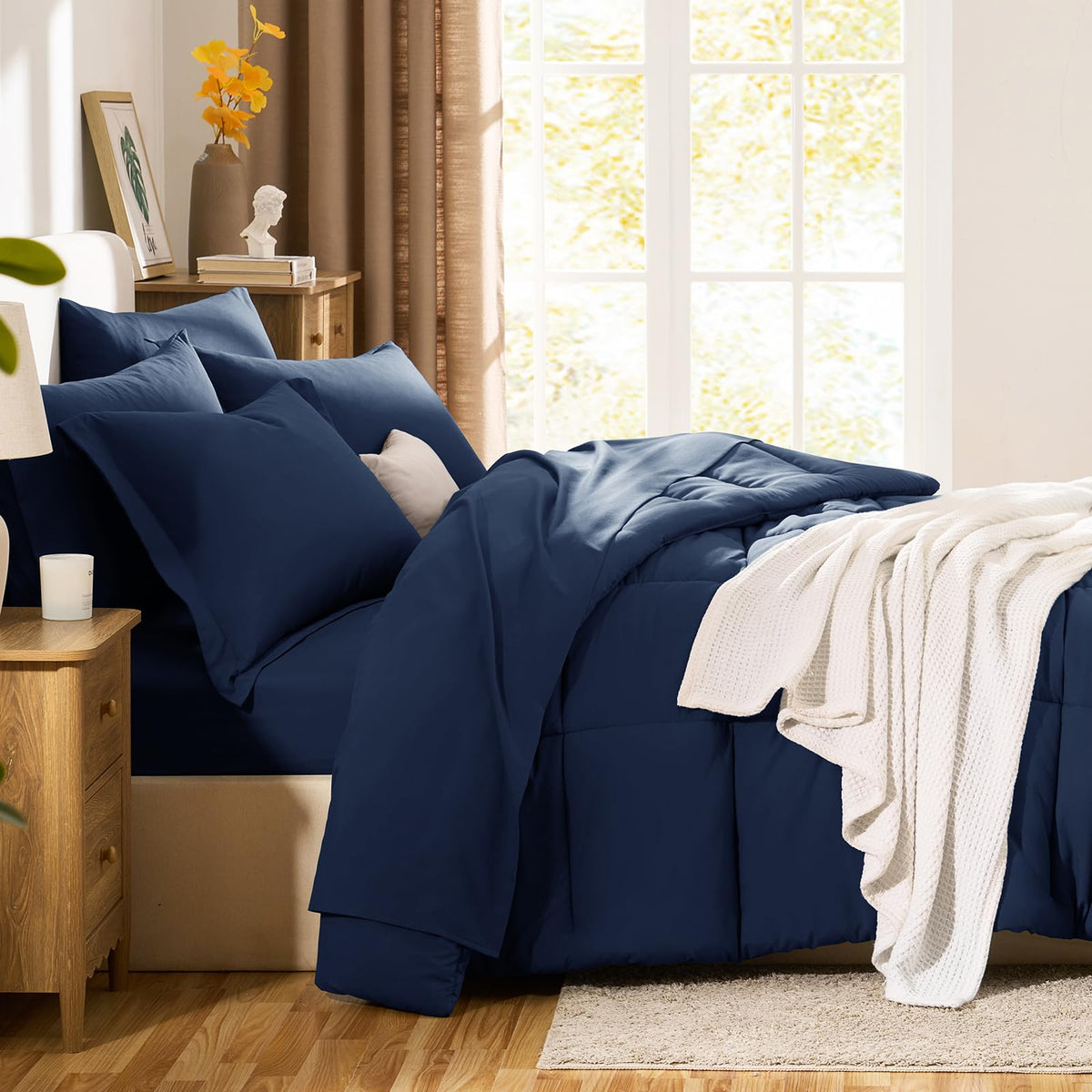 CozyLux bedding set shown in vacuum packaging for easy storage.