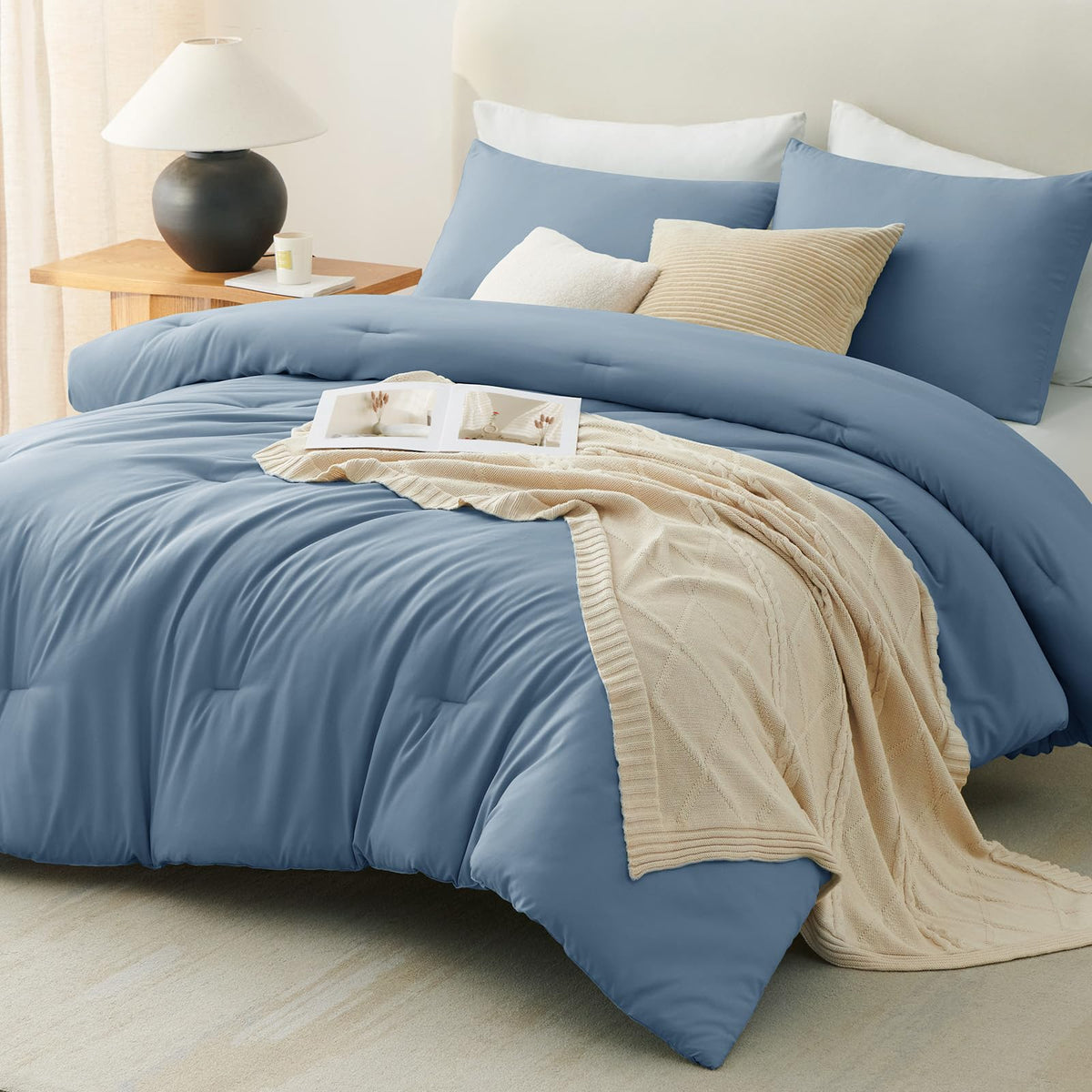 CozyLux bedroom setup with soft lighting evokes a calm cozy sleeping environment.