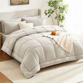 CozyLux beige comforter with box stitch for a polished look