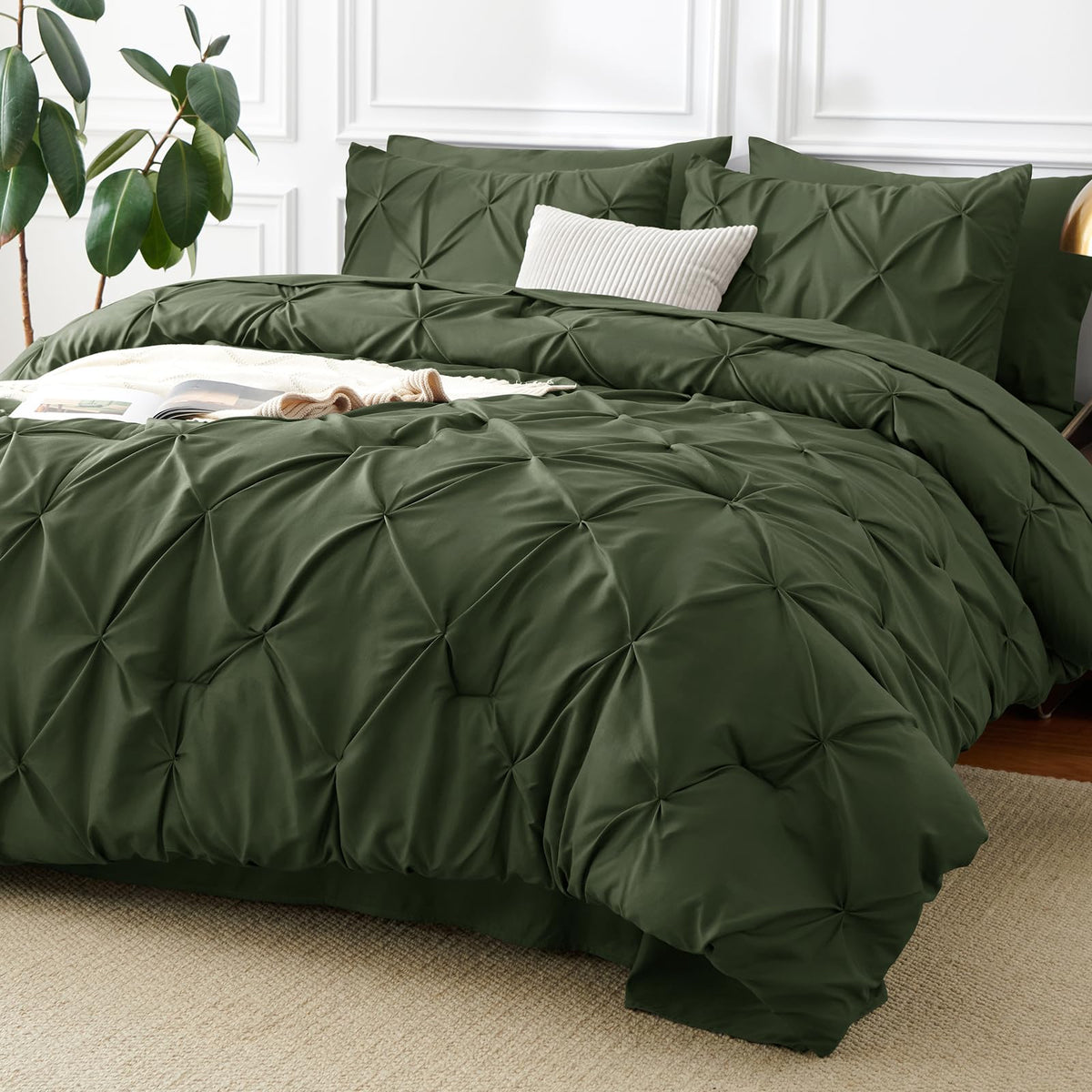 CozyLux California King Comforter Olive Green, soft and breathable for all-season sleep.