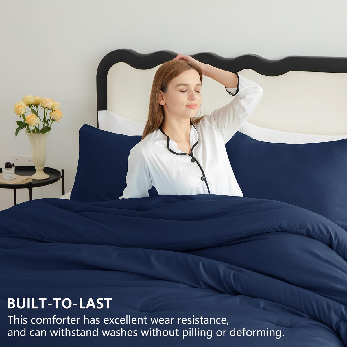 CozyLux comforter navy corner-ties prevent shifting during use