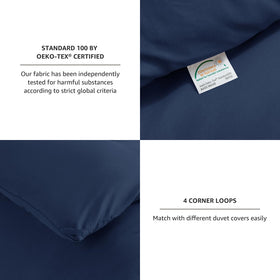 CozyLux navy comforter packaging shows vacuum-sealed packaging