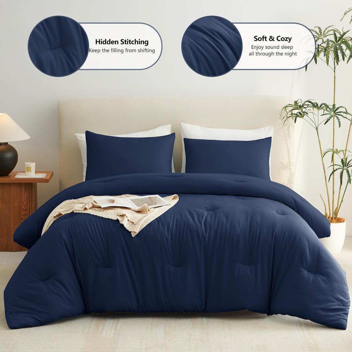 CozyLux navy comforter stitching-detail keeps fill evenly distributed