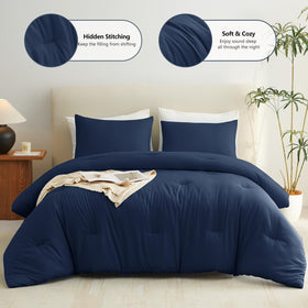 CozyLux navy comforter stitching-detail keeps fill evenly distributed