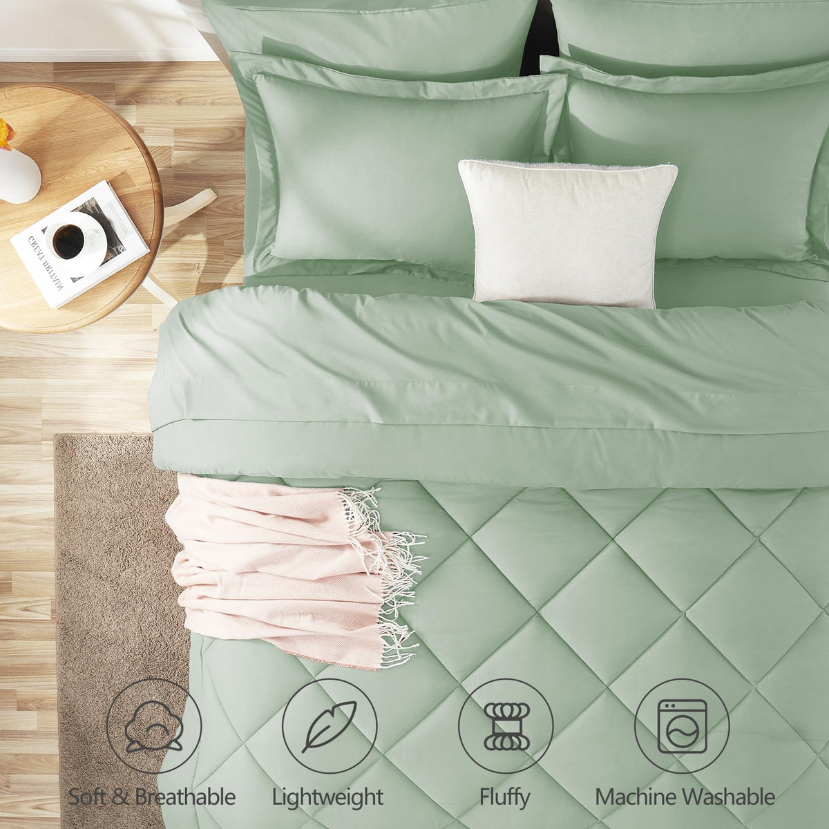CozyLux comforter with box stitching detail, signaling durable, stable fill