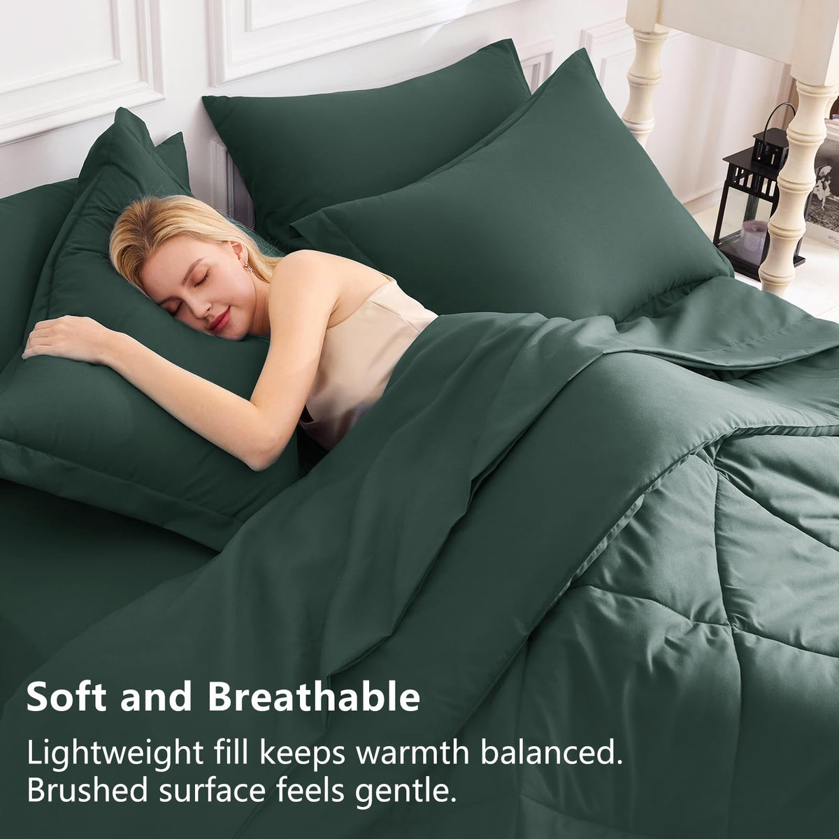 CozyLux down-alternative comforter close-up showing plush microfiber warmth