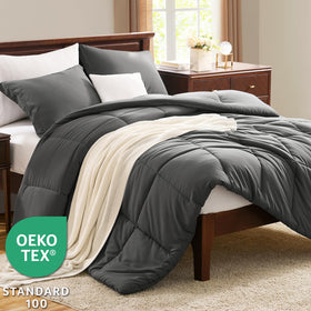 CozyLux down-alternative fill provides light warmth without overheating.