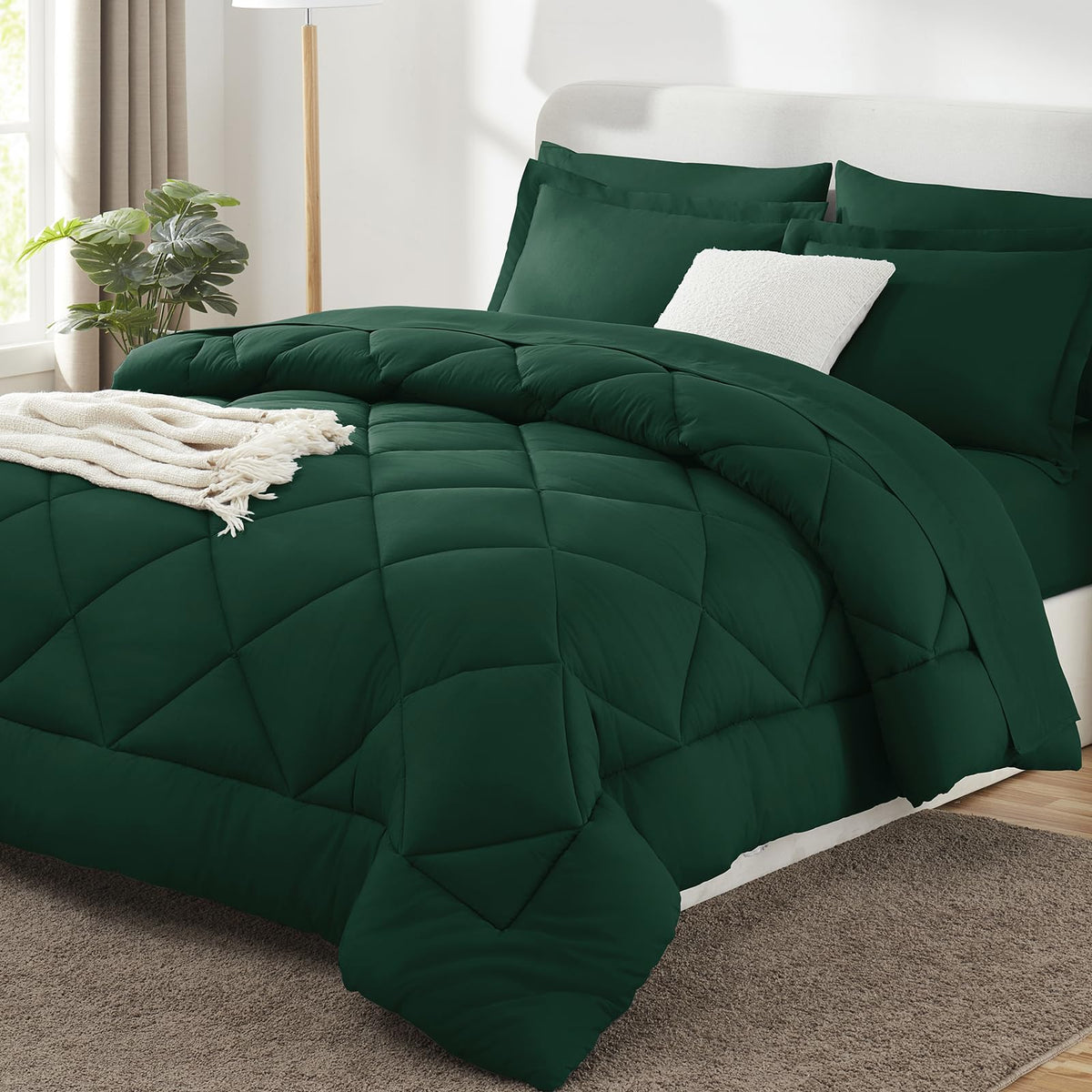 CozyLux emerald-green king comforter with plush down-alternative fill for cozy warmth