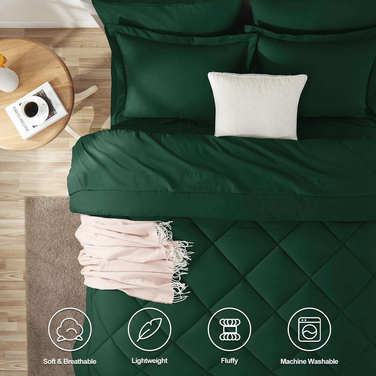 CozyLux emerald-green king 7pc flat sheet showing wide surface and color