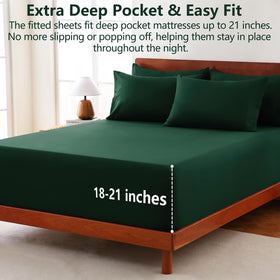 CozyLux emerald-green king sheets on bed showing snug fit and smooth surface.