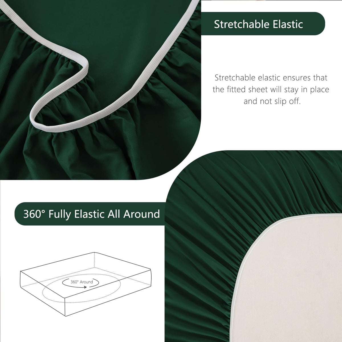 CozyLux emerald-green king sheet on mattress with topper visible.