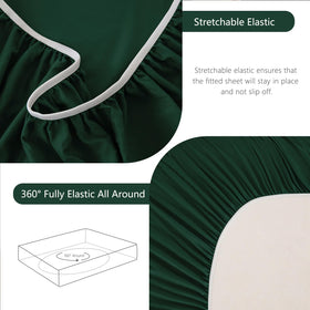 CozyLux emerald-green king sheet on mattress with topper visible.