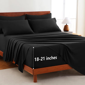 CozyLux extra-deep-pocket king fitted sheet secures tall mattresses.