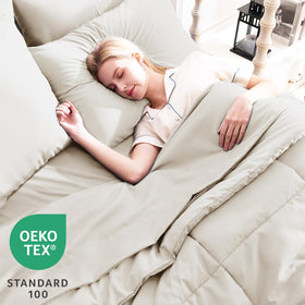CozyLux beige fitted sheet with 14-inch pocket for secure fit