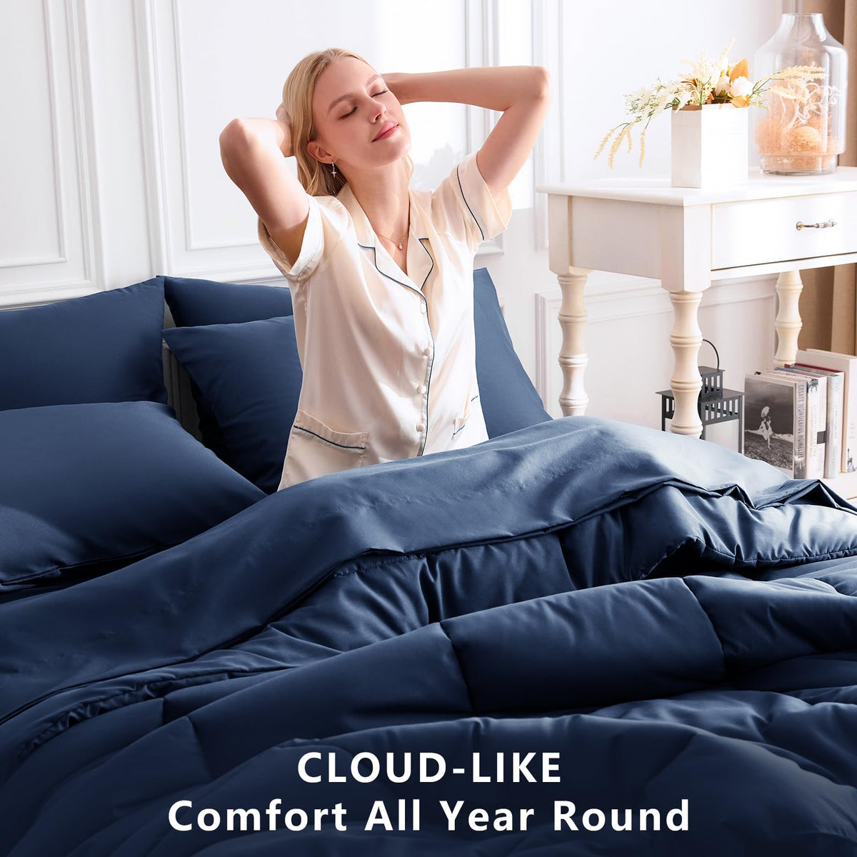 CozyLux flat sheet navy with generous dimensions for smooth drape.