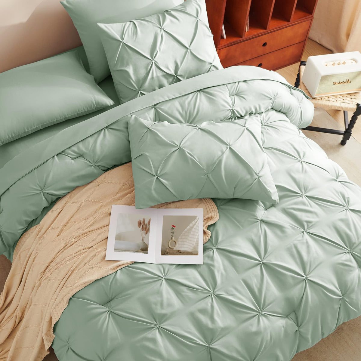 CozyLux flat-sheet sage-green clearly shows soft, breathable material you feel at touch.