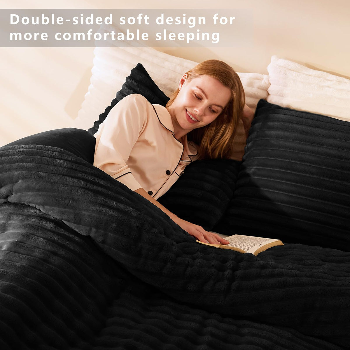 CozyLux fluffy king comforter warmth visual highlighting cozy winter warmth