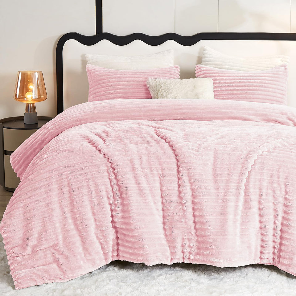 CozyLux fluffy king-size comforter closeup emphasizes plush texture for chilly nights