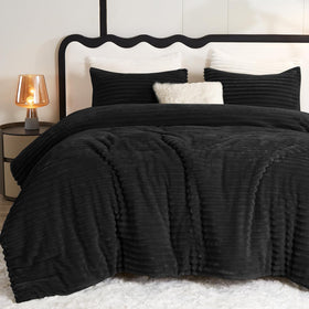 CozyLux fluffy queen comforter set in black shows plush warmth and softness.