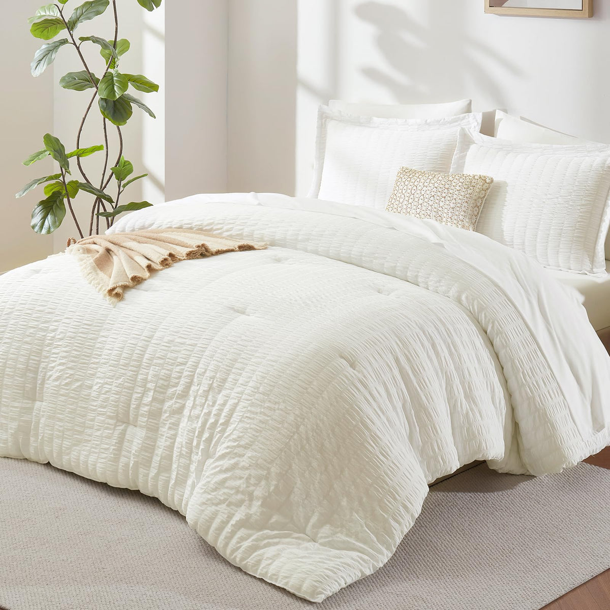 CozyLux full-size ivory seersucker bed-in-a-bag set with textured comforter