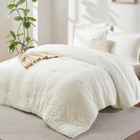 CozyLux full-size ivory seersucker bed-in-a-bag set with textured comforter
