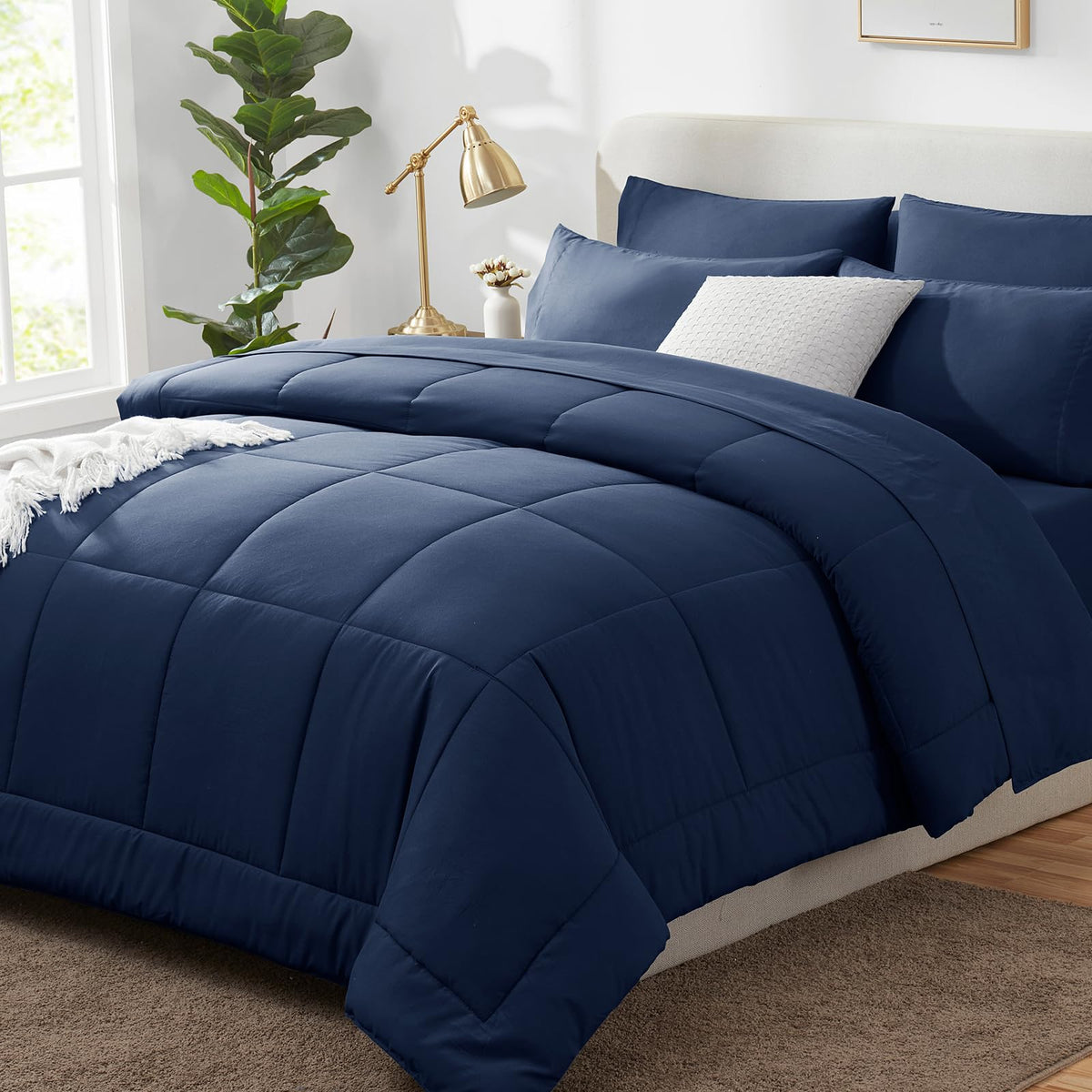 CozyLux full-size comforter navy with quilted box stitching for durable warmth.