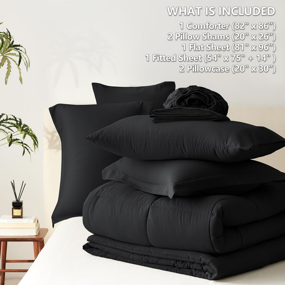 CozyLux black pillowcases add a tidy, soft finish