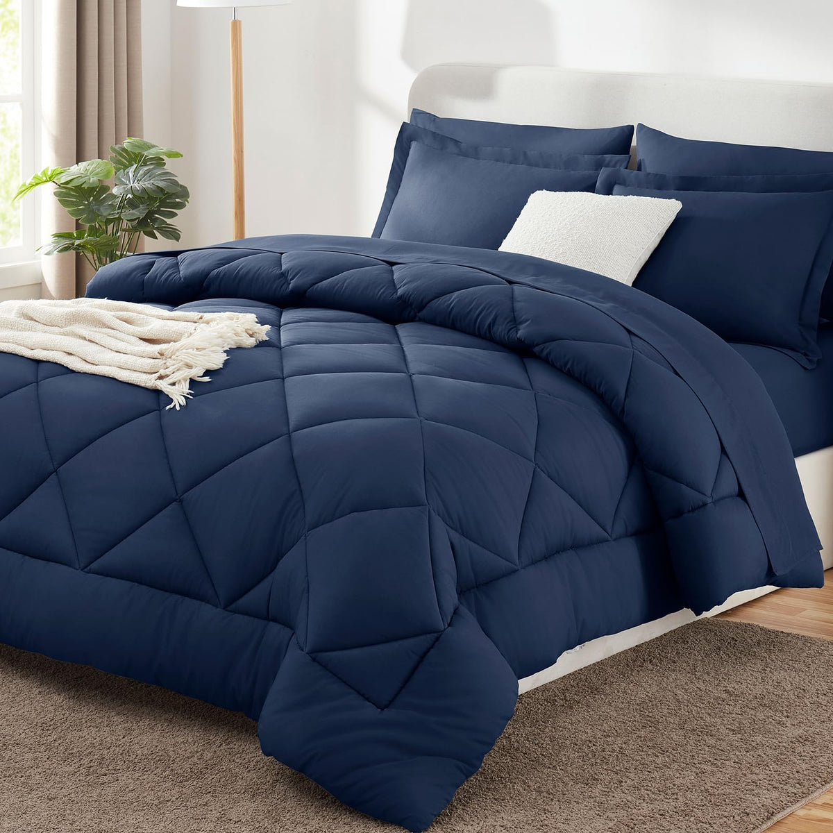 CozyLux full size navy blue bed in a bag set for year round comfort