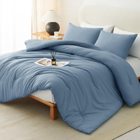 CozyLux grayish blue comforter set with ultra-soft microfiber texture for year-round comfort.