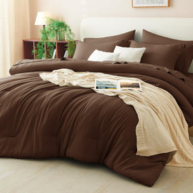 CozyLux king brown comforter close-up showing plush microfiber warmth