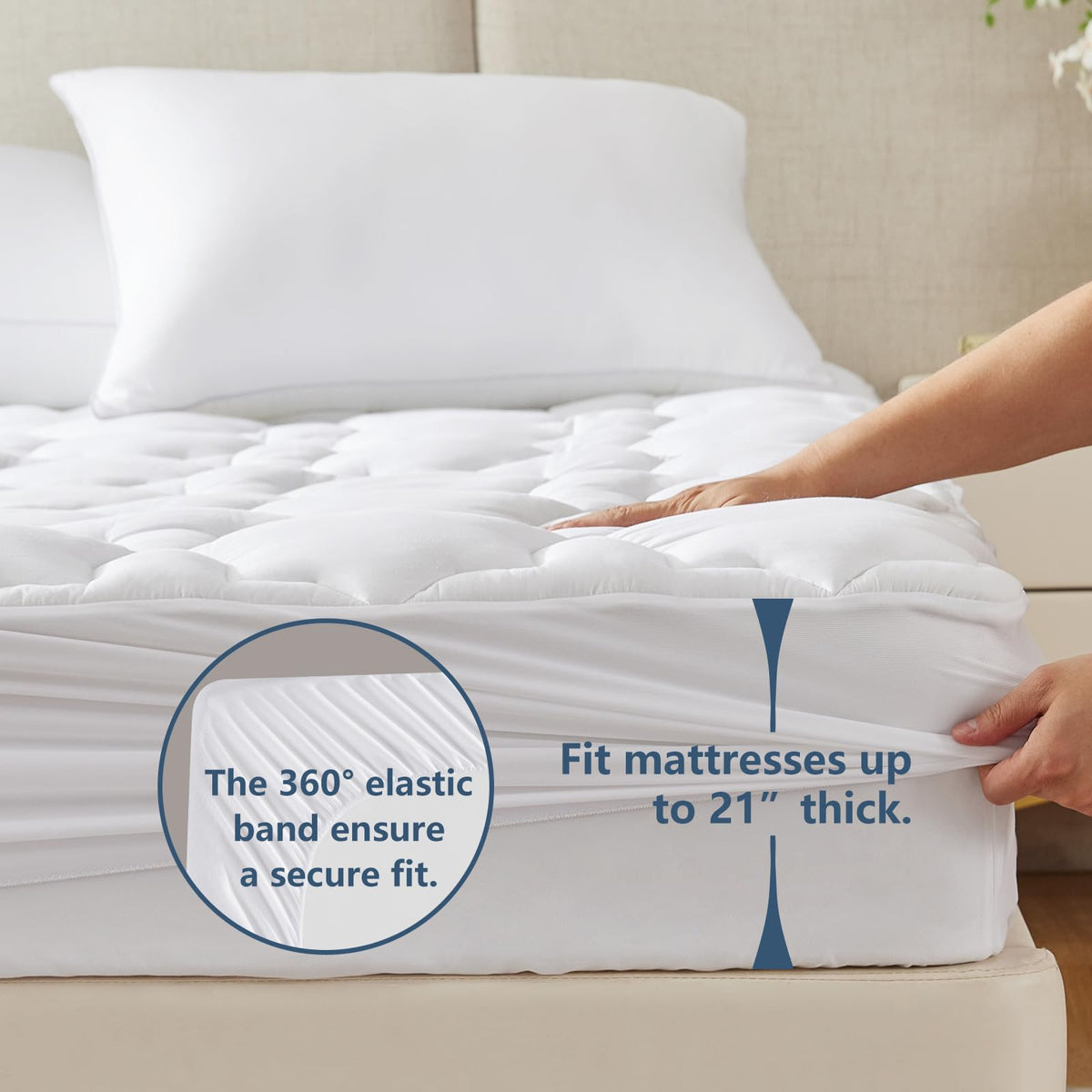 CozyLux King Mattress Pad deep-pocket design fitting 8–21 inch mattresses securely
