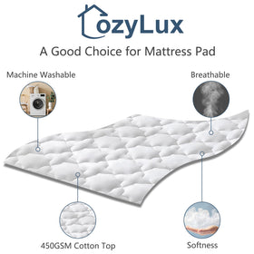 CozyLux King Mattress Pad fabric close-up highlighting skin-friendly cotton texture
