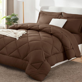 CozyLux king-size brown comforter on bed highlighting all-season softness