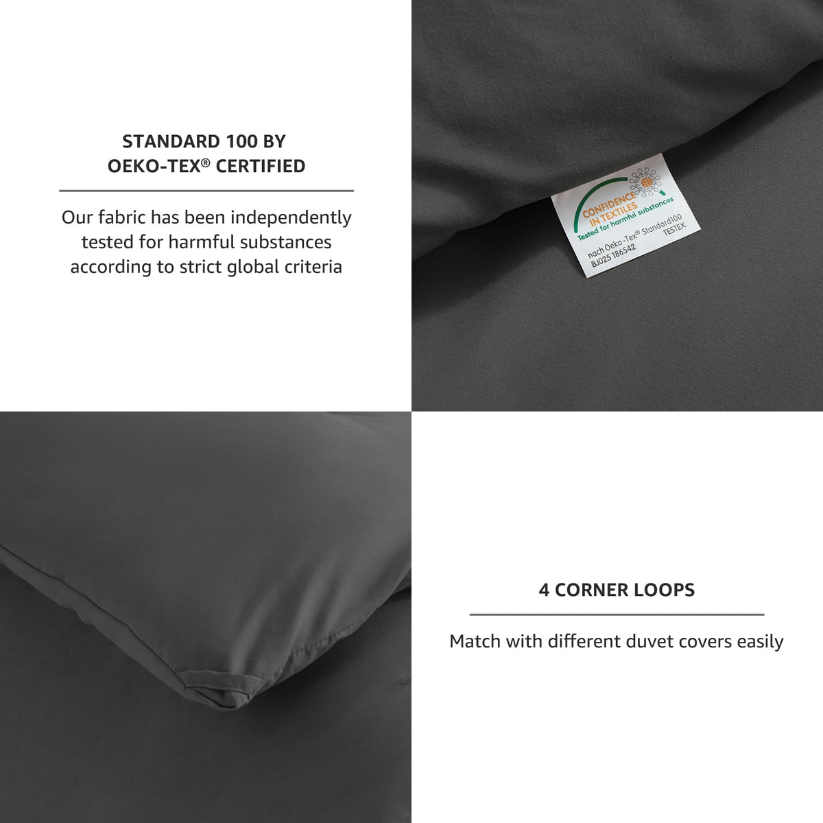 CozyLux four-corner ties visible help prevent shifting for a neat bed.