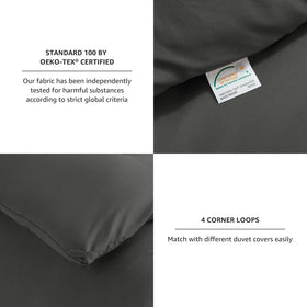 CozyLux four-corner ties visible help prevent shifting for a neat bed.